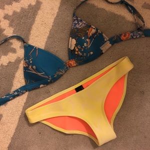 triangl swimwear neoprene swimsuit blue and yellow